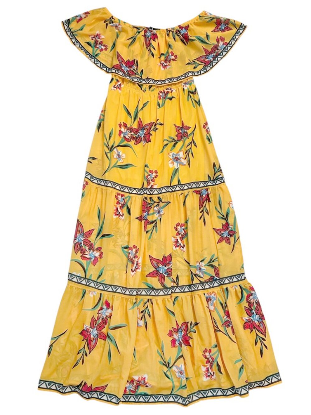 Lulus Size M Medium Cancun Cutie Yellow Floral Off-the-Shoulder Maxi Dress NWT - Picture 7 of 8